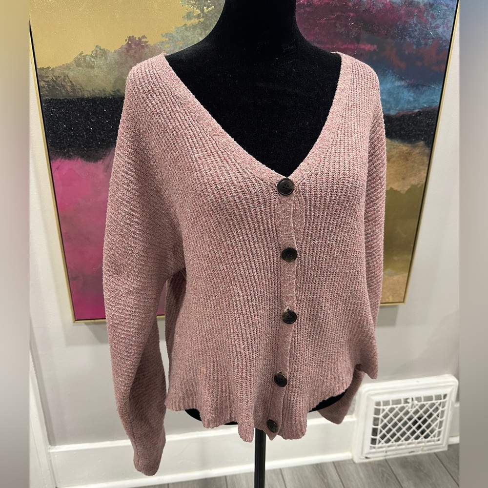 Pink Rose Mauve Button-Up Cardigan
